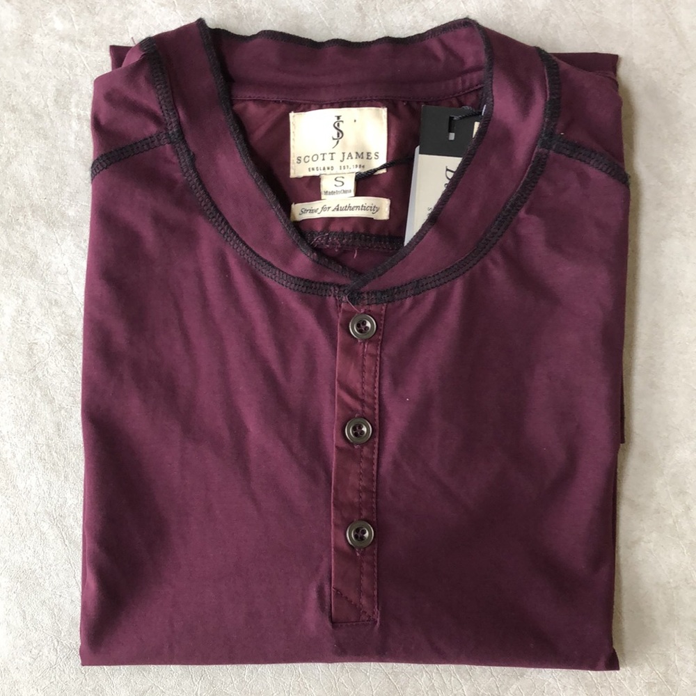 Scott James Men's Henley T-Shirt 95% Cotton Casual Stretchy Slim Fit Size S